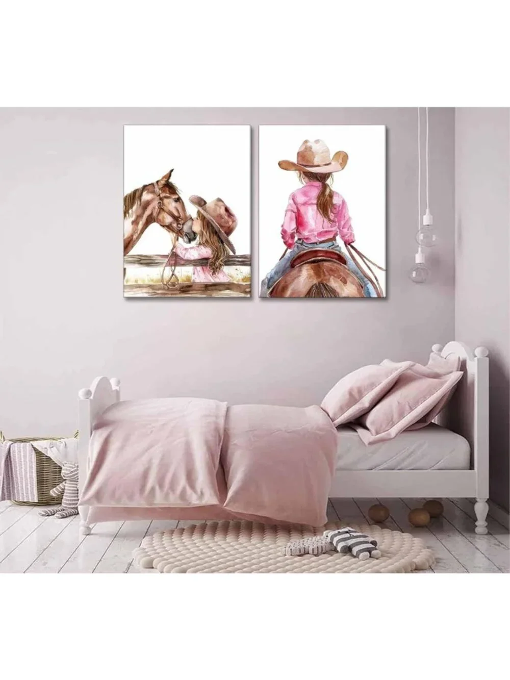 Set of 2 Western Cowgirl Nursery Canvas Wall Art - 16x24in Decor for Kids